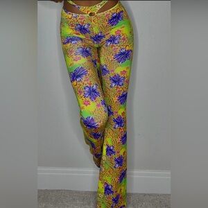 I.AM.GIA Neon Lime & Purple Floral Flare Pants
